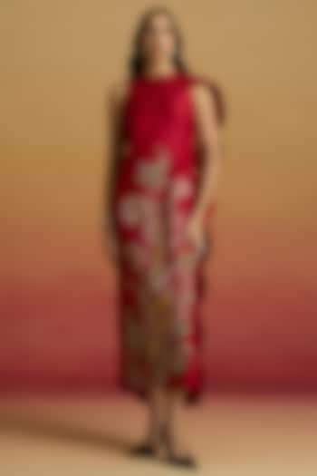 Red Chanderi Bead Work Cocktail Dress by Chandrima at Pernia's Pop Up Shop