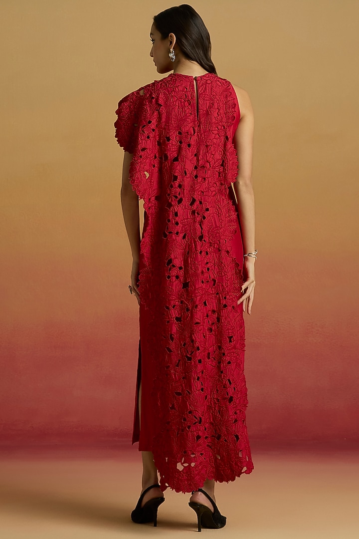 Red Chanderi Bead Work Cocktail Dress by Chandrima at Pernia's Pop Up Shop