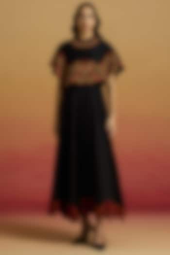 Black Chanderi Cutwork Cocktail Dress by Chandrima at Pernia's Pop Up Shop