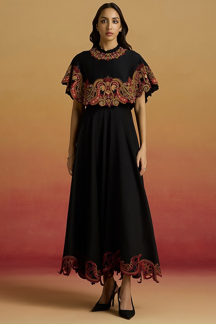 Black Chanderi Cutwork Cocktail Dress by Chandrima at Pernia's Pop Up Shop