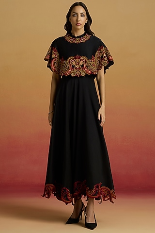 Black Chanderi Cutwork Dress by Chandrima