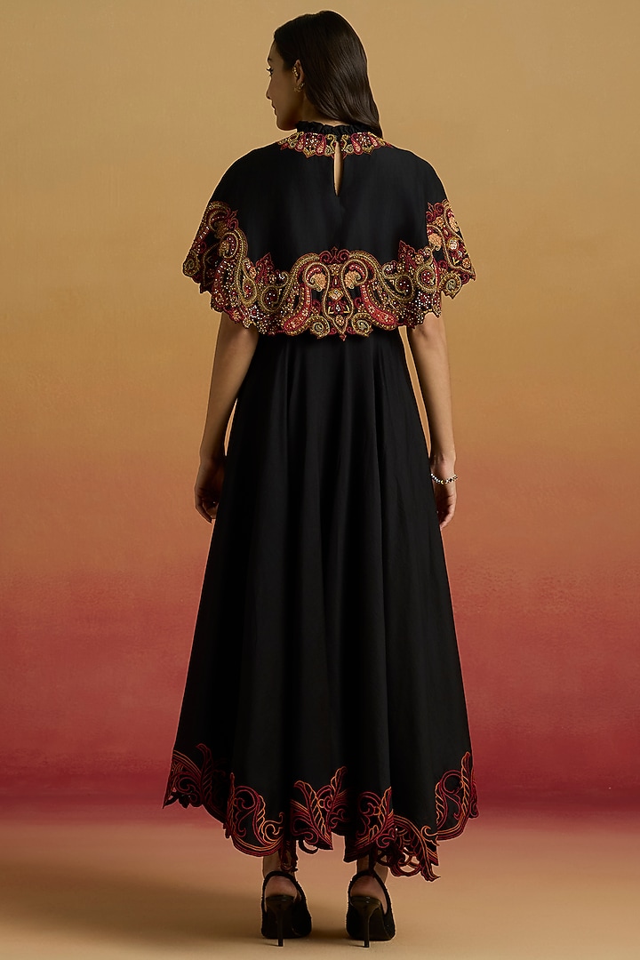 Black Chanderi Cutwork Cocktail Dress by Chandrima at Pernia's Pop Up Shop