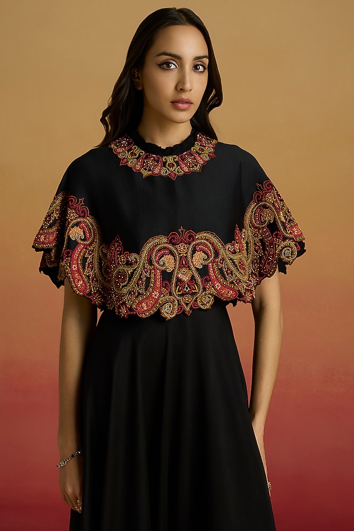 Black Chanderi Cutwork Cocktail Dress by Chandrima at Pernia's Pop Up Shop