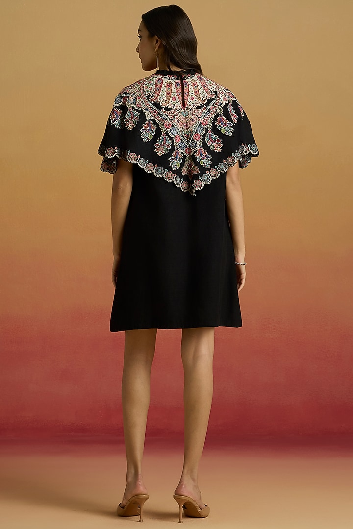 Black Matka Silk Thread Work Mini Cocktail Dress by Chandrima at Pernia's Pop Up Shop