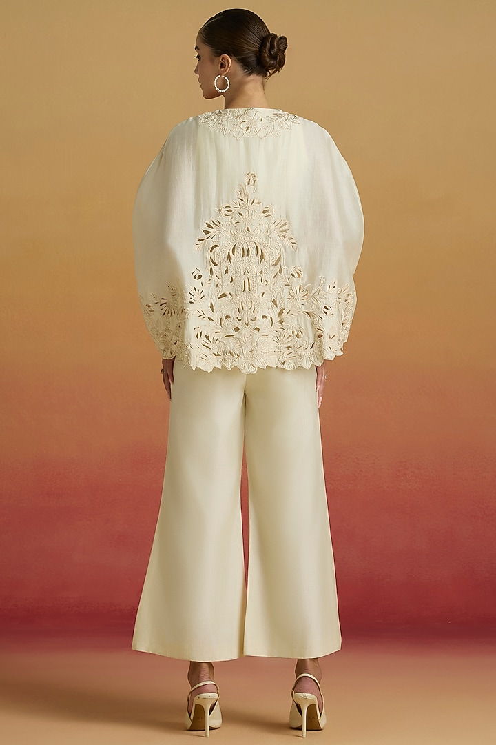 Ivory Chanderi Thread Work Jumpsuit by Chandrima at Pernia's Pop Up Shop