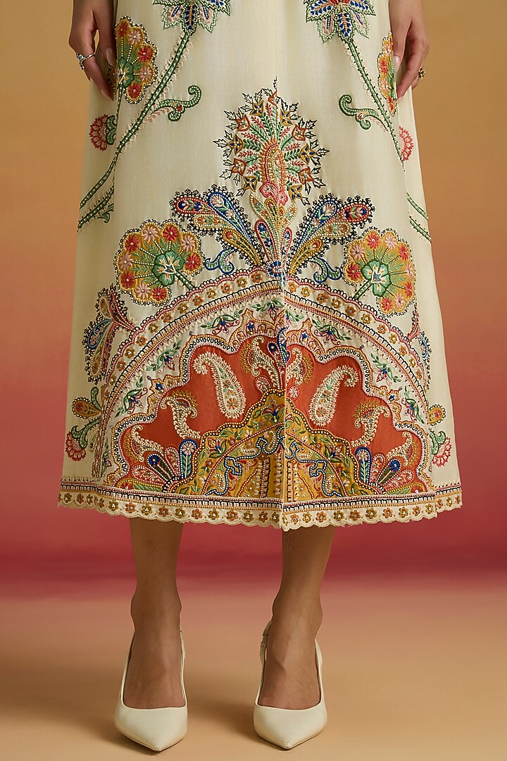 Ivory Chanderi Beadwork Midi Cocktail Dress by Chandrima at Pernia's Pop Up Shop