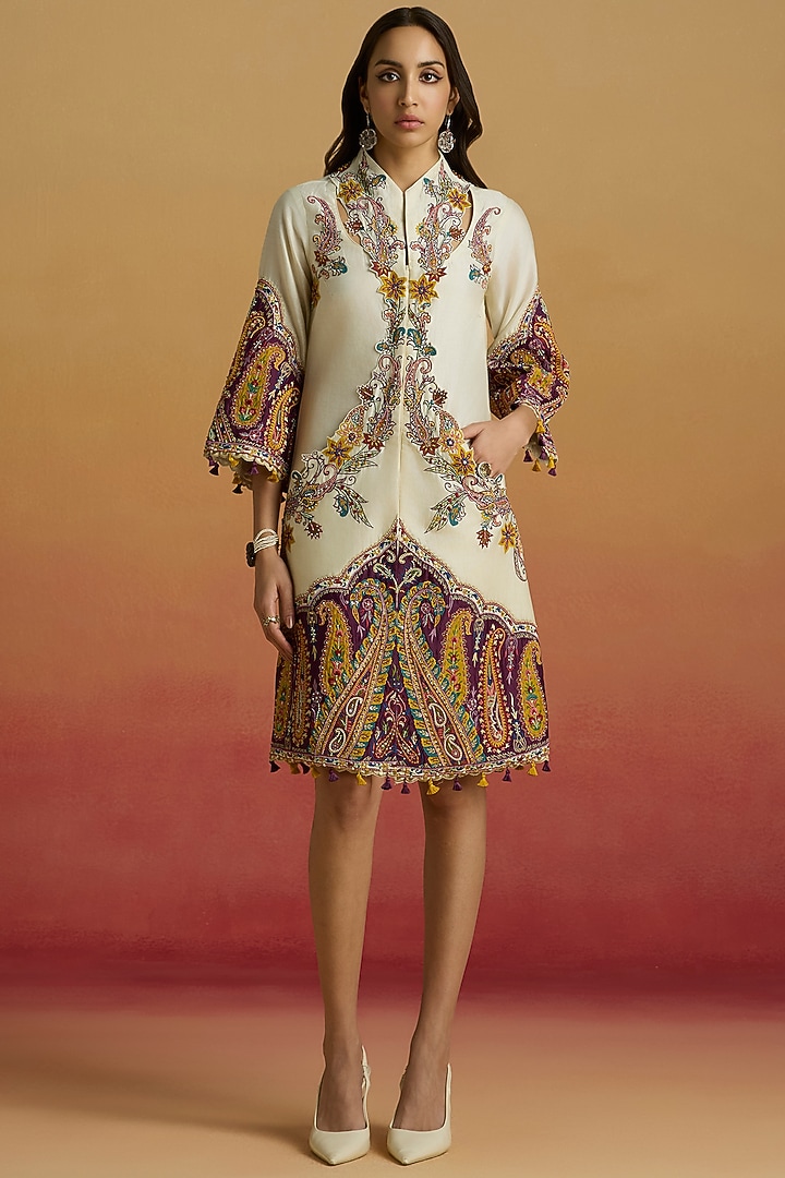 Ivory & Plum Chanderi Color Blocked Cocktail Dress by Chandrima at Pernia's Pop Up Shop