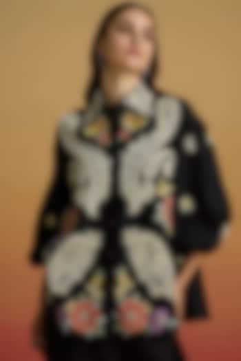 Black Chanderi Cord Work Shirt by Chandrima at Pernia's Pop Up Shop