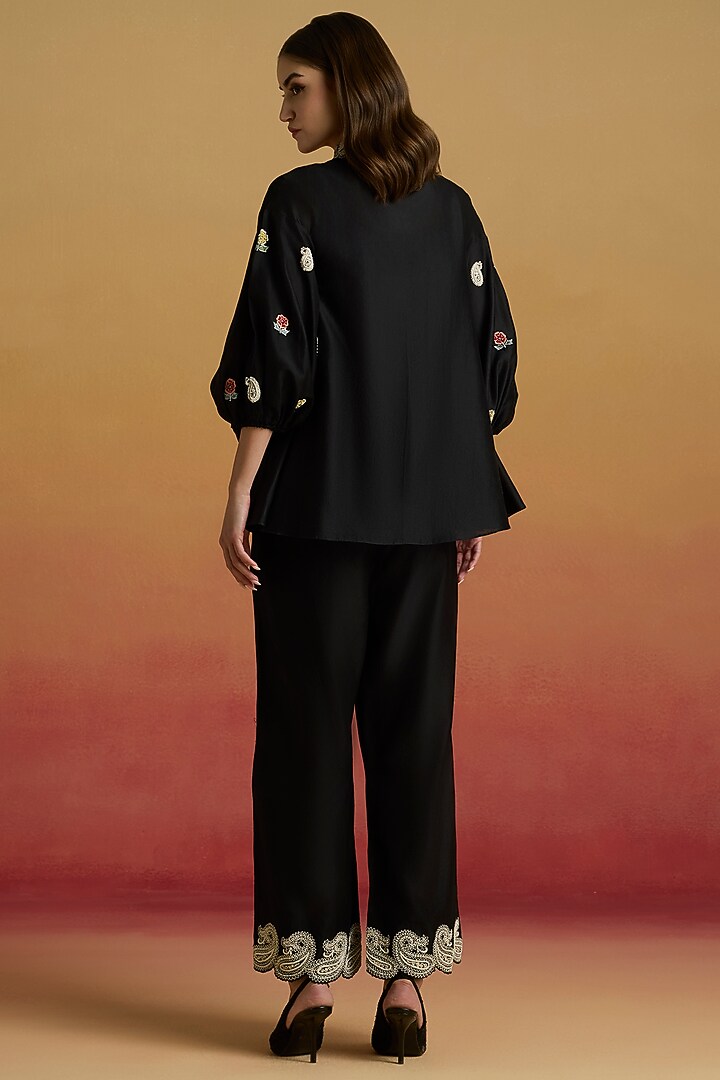 Black Chanderi Cord Work Shirt by Chandrima at Pernia's Pop Up Shop