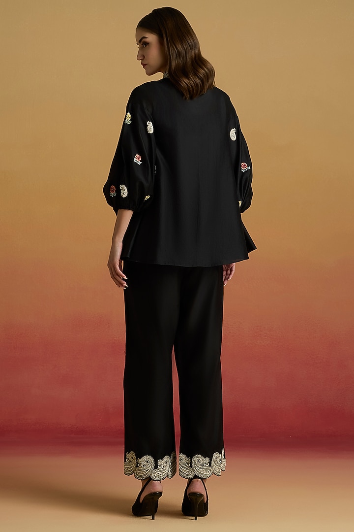Black Chanderi Cord Work Pants by Chandrima at Pernia's Pop Up Shop