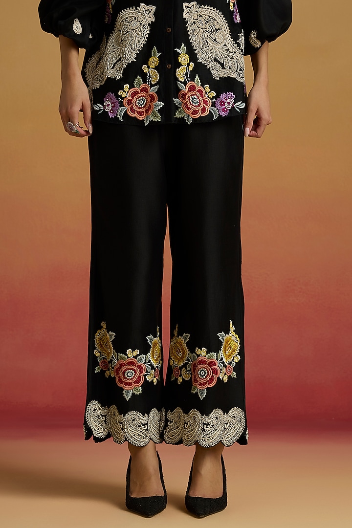 Black Chanderi Cord Work Pants by Chandrima at Pernia's Pop Up Shop