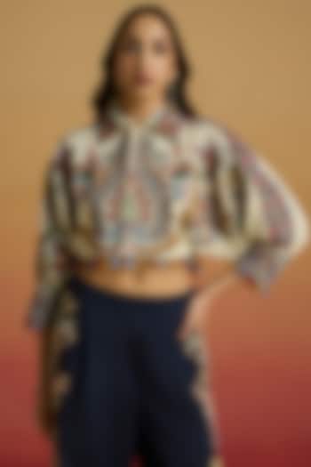 Ivory Kala Cotton Applique Work Bolero Jacket by Chandrima at Pernia's Pop Up Shop