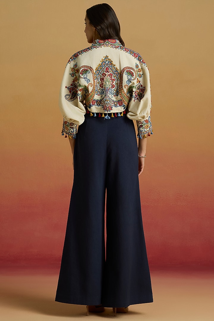Ivory Kala Cotton Applique Work Bolero Jacket by Chandrima at Pernia's Pop Up Shop