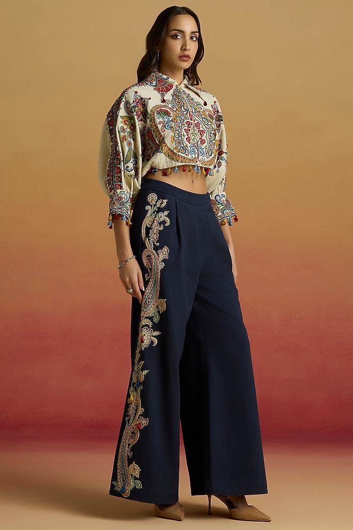 Ivory Kala Cotton Applique Work Bolero Jacket by Chandrima at Pernia's Pop Up Shop