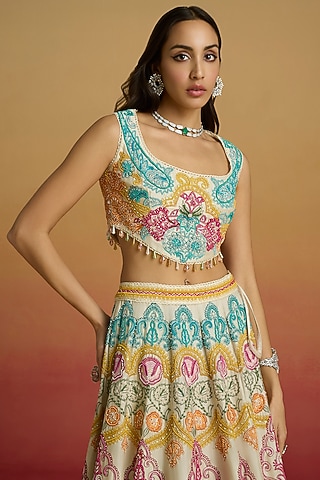 Ivory Chanderi Beadwork Bustier by Chandrima