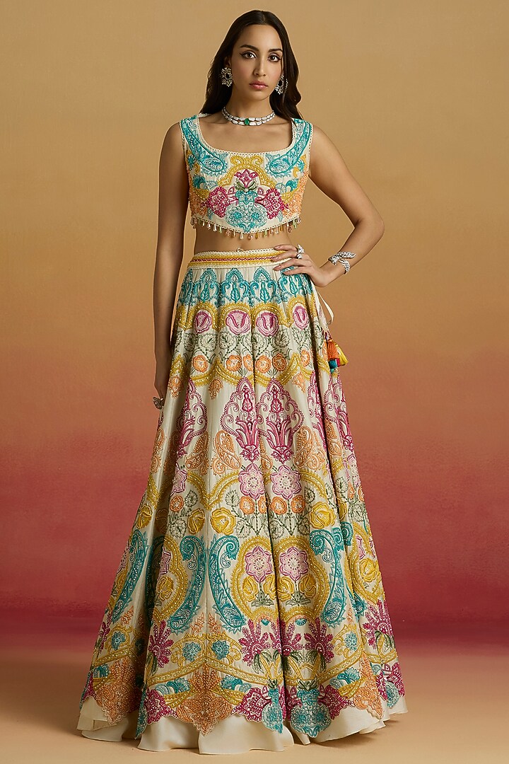 Ivory Chanderi Beadwork Bustier by Chandrima at Pernia's Pop Up Shop