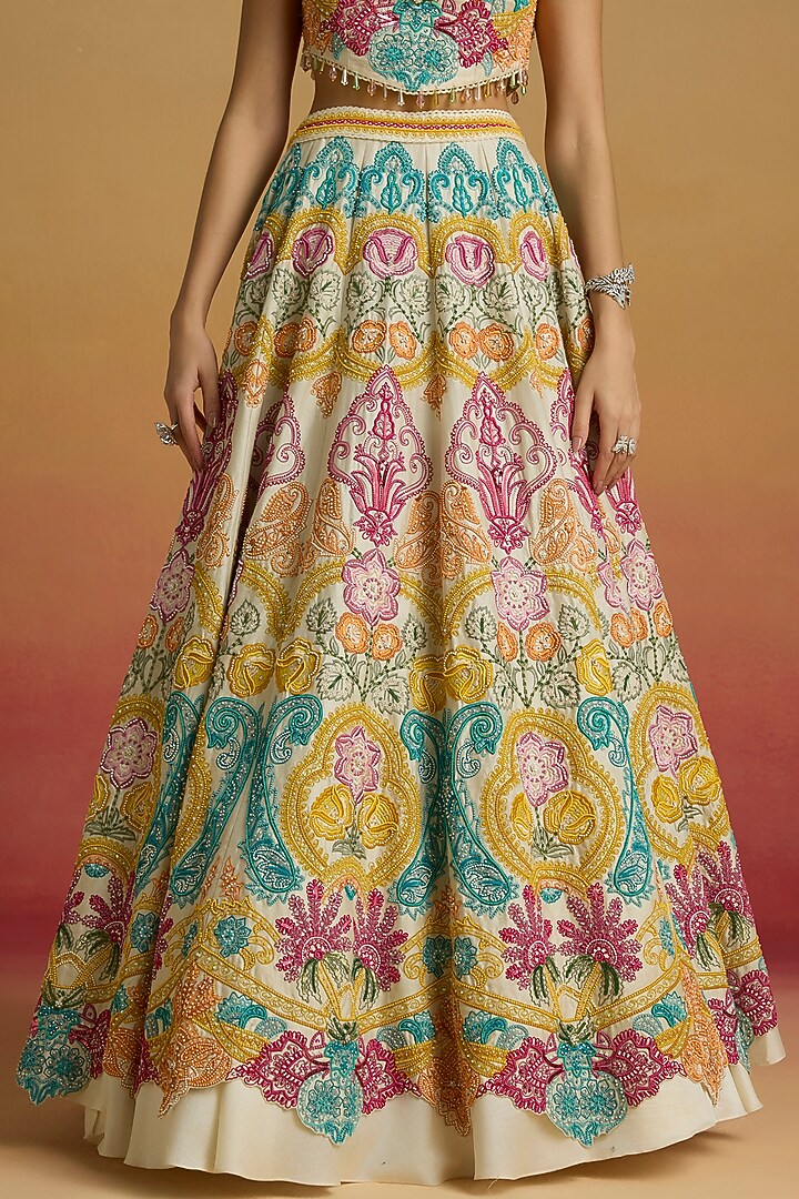 Ivory Chanderi Bead Work Bridal Lehenga by Chandrima at Pernia's Pop Up Shop
