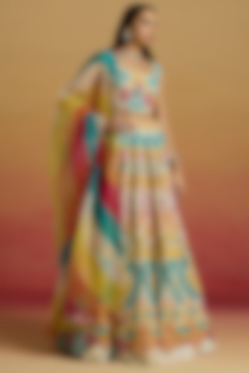 Multi-Colored Silk Organza Color Blocked Dupatta by Chandrima at Pernia's Pop Up Shop