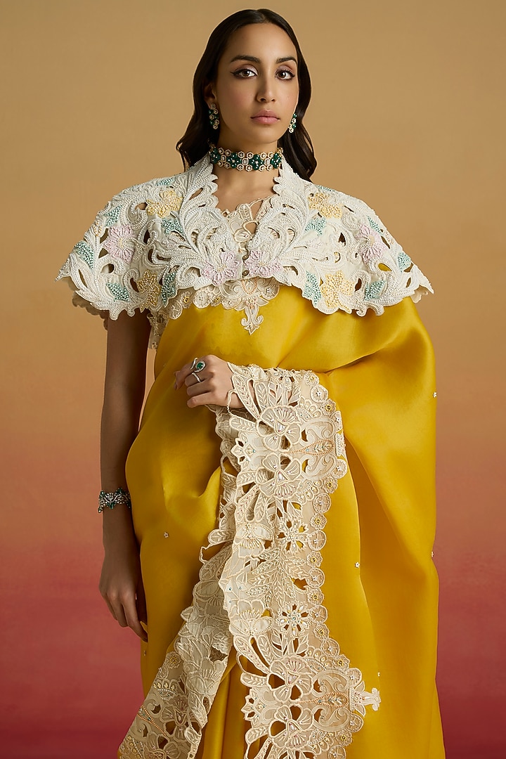 Ivory Chanderi Beadwork Cape by Chandrima at Pernia's Pop Up Shop