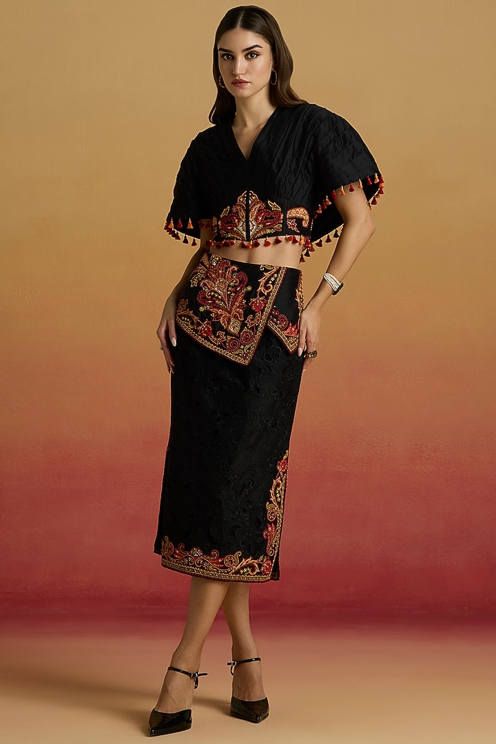 Black Chanderi Thread Work Corset Top by Chandrima at Pernia's Pop Up Shop