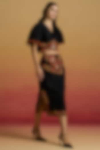 Black Chanderi Thread Work Skirt by Chandrima at Pernia's Pop Up Shop