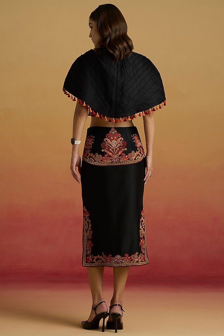 Black Chanderi Thread Work Skirt by Chandrima at Pernia's Pop Up Shop