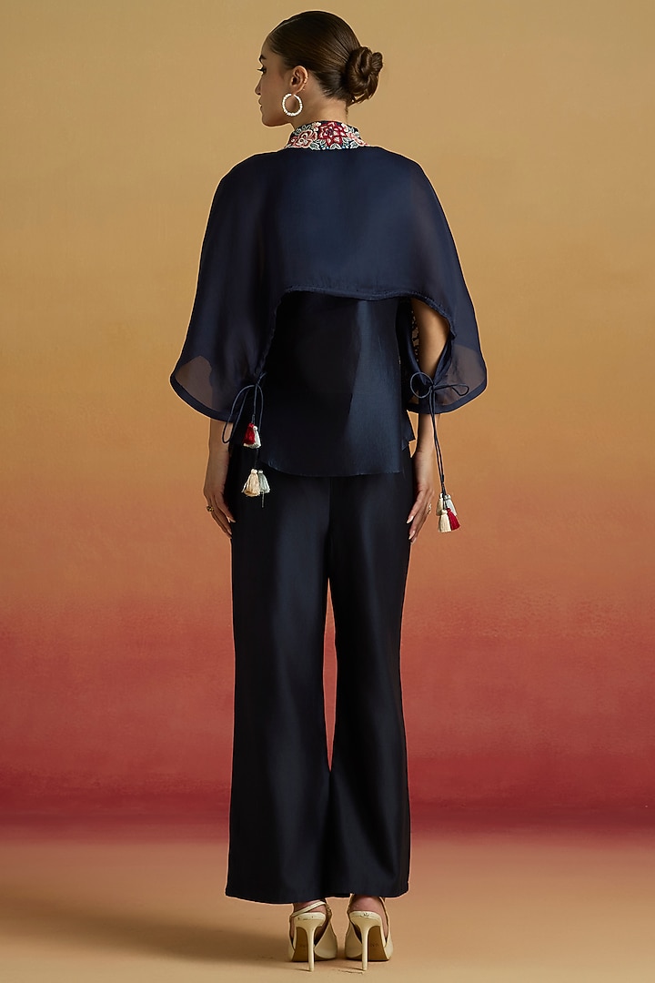 Indigo Blue Chanderi & Silk Organza Thread Work Shirt by Chandrima at Pernia's Pop Up Shop