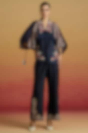 Indigo Blue Chanderi Thread Work Pants by Chandrima at Pernia's Pop Up Shop