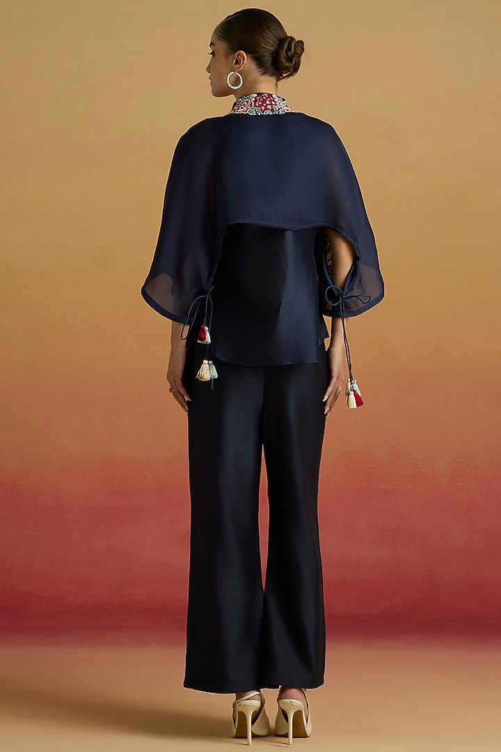 Indigo Blue Chanderi Thread Work Pants by Chandrima at Pernia's Pop Up Shop