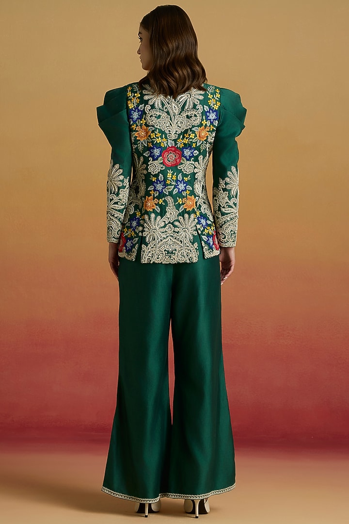 Emerald Green Chanderi Bead Work Jacket by Chandrima at Pernia's Pop Up Shop