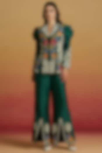 Emerald Green Chanderi Beadwork Bell Bottom Pants by Chandrima at Pernia's Pop Up Shop