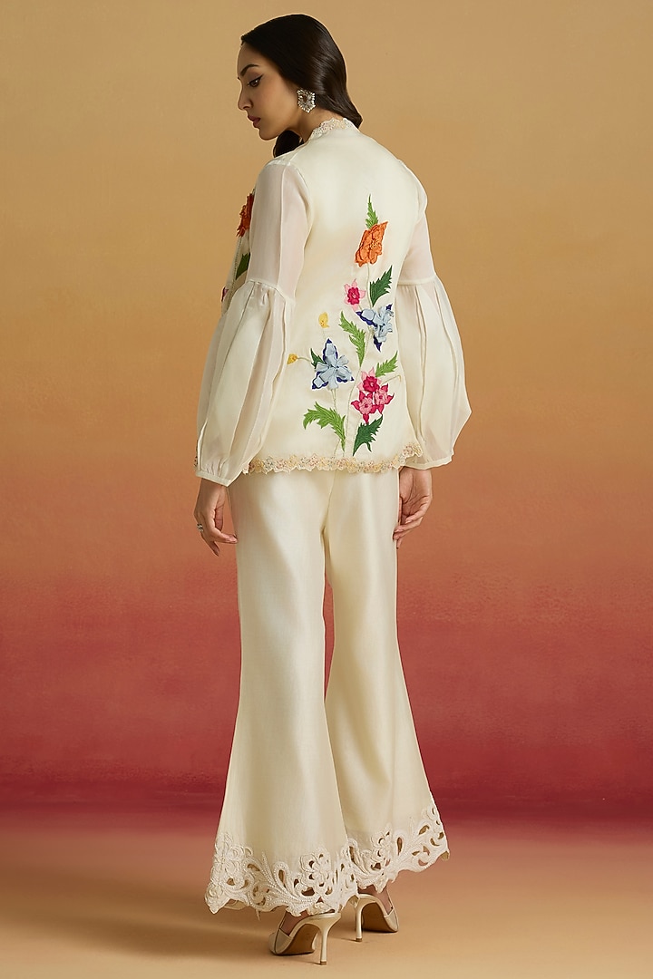 Ivory Chanderi Beadwork Bell Bottom Pants by Chandrima at Pernia's Pop Up Shop