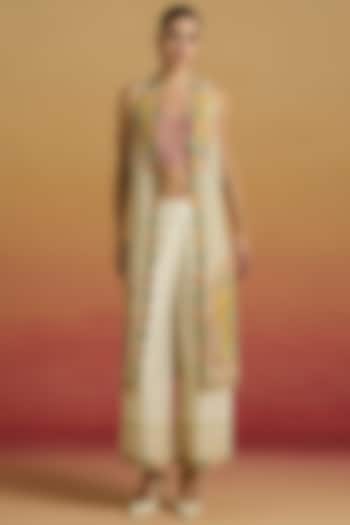 Ivory Chanderi Applique Work Pants by Chandrima at Pernia's Pop Up Shop