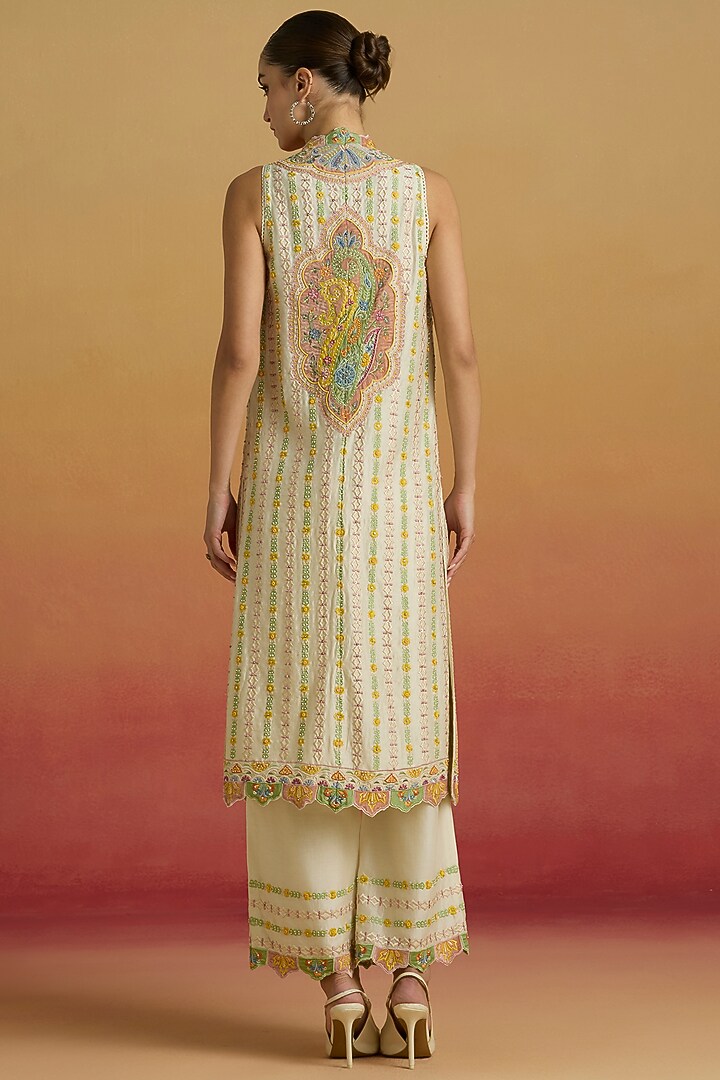 Ivory Chanderi Applique Work Pants by Chandrima at Pernia's Pop Up Shop