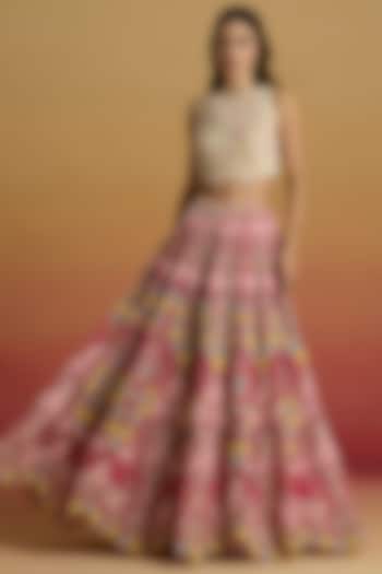 Ivory Chanderi Applique Work Crop Top by Chandrima at Pernia's Pop Up Shop