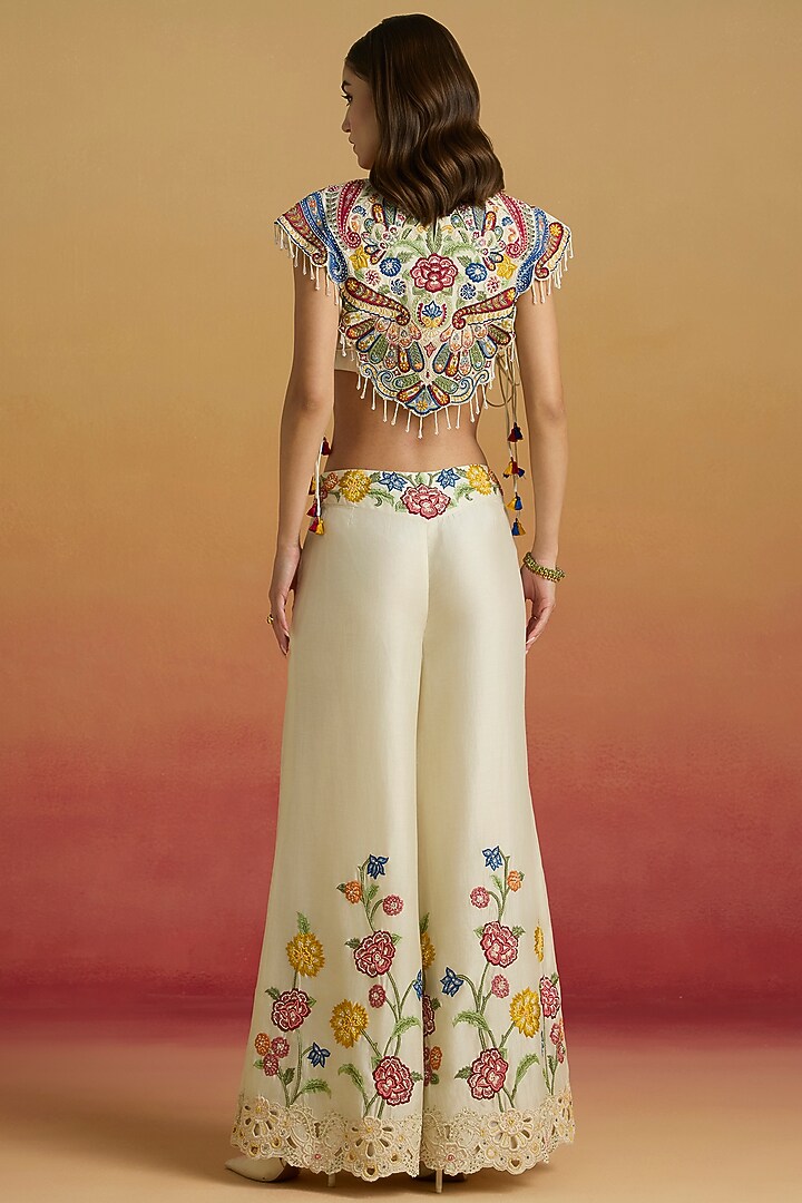 Ivory Chanderi Applique Embellished Top by Chandrima at Pernia's Pop Up Shop