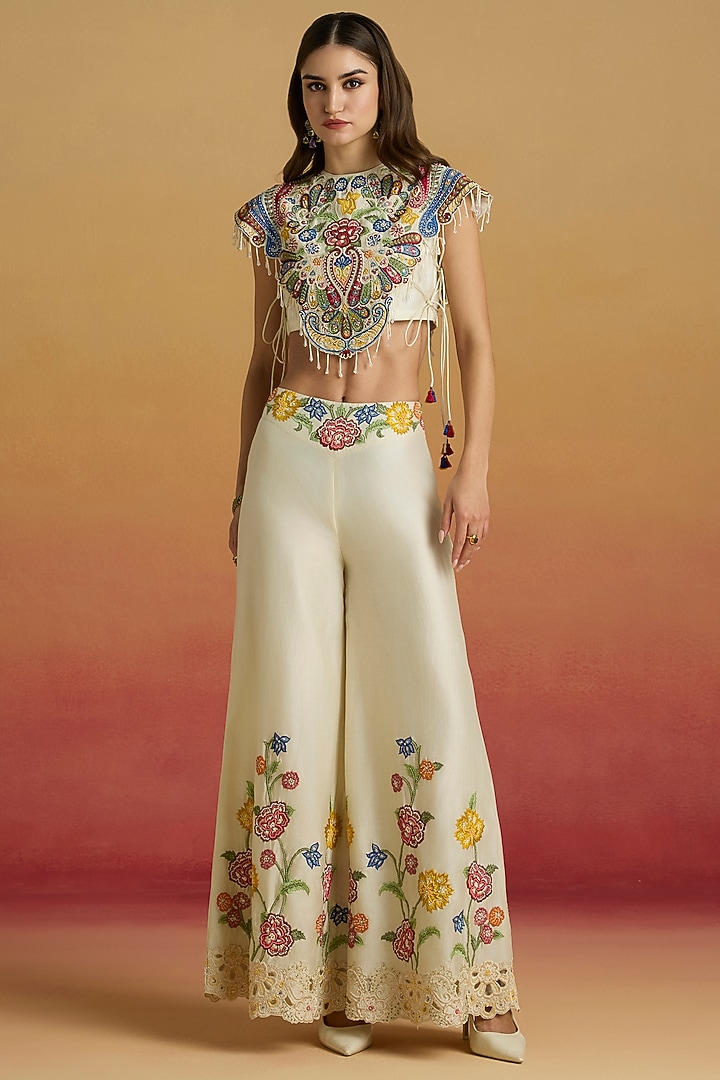 Ivory Chanderi Cutwork Sharara Set by Chandrima at Pernia's Pop Up Shop