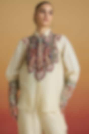 Ivory Chanderi Thread Work Shirt by Chandrima at Pernia's Pop Up Shop