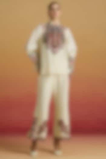 Ivory Chanderi Thread Work Slit Pants by Chandrima at Pernia's Pop Up Shop