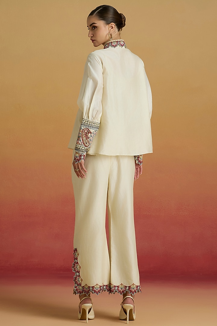 Ivory Chanderi Thread Work Slit Pants by Chandrima at Pernia's Pop Up Shop