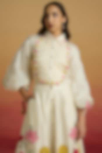 Ivory Chanderi 3D Floral Raglan Shirt by Chandrima at Pernia's Pop Up Shop