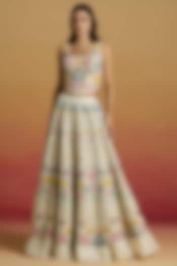 Ivory Chanderi Floral Thread Work Bridal Lehenga by Chandrima at Pernia's Pop Up Shop