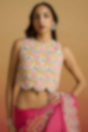 Ivory Chanderi Thread Work Crop Top by Chandrima at Pernia's Pop Up Shop