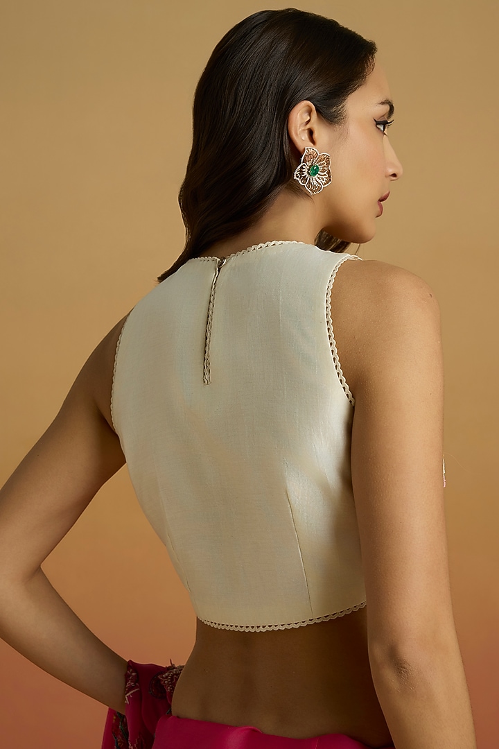 Ivory Chanderi Thread Work Crop Top by Chandrima at Pernia's Pop Up Shop