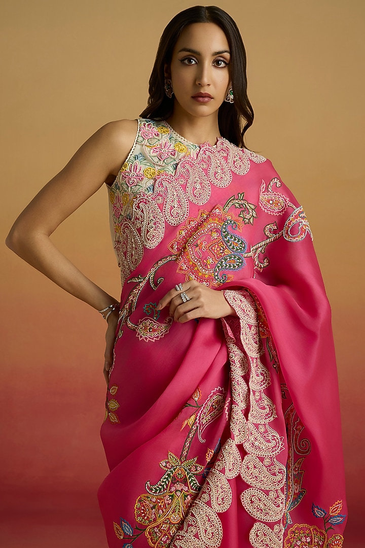 Ivory Chanderi Thread Work Crop Top by Chandrima at Pernia's Pop Up Shop