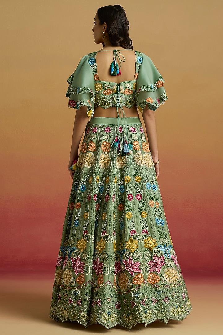 Sage Green Chanderi Thread Work Bustier by Chandrima at Pernia's Pop Up Shop