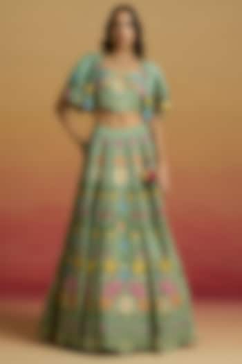 Sage Green Chanderi Thread Work Bridal Lehenga by Chandrima at Pernia's Pop Up Shop