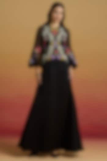 Black Silk Velvet & Chanderi Thread Work Flounce Cocktail Dress by Chandrima at Pernia's Pop Up Shop