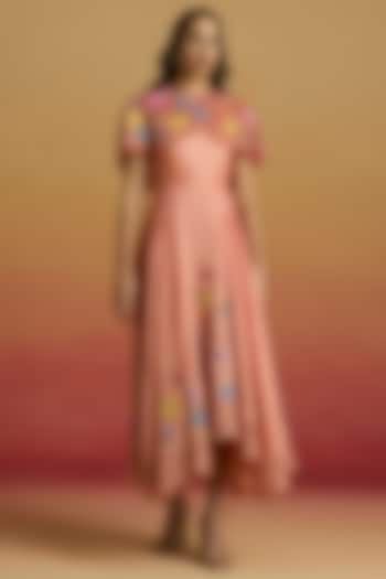 Apricot Chanderi Floral Thread Work Cape Party Wear Dress by Chandrima at Pernia's Pop Up Shop