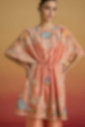 Apricot Chanderi Floral Embroidered Kaftan by Chandrima at Pernia's Pop Up Shop